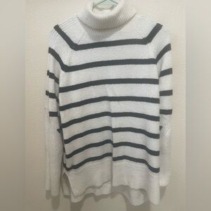 a new day White and Black Striped Turtleneck Sweater